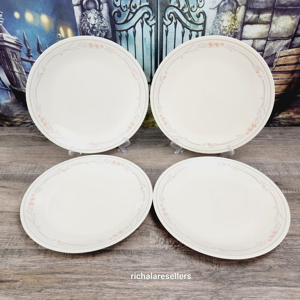 Corelle Rose 10 1/4 " Dinner Plates Lot of 4 Floral Band Corning Vintage
